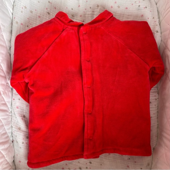 🐣 24M Red Velour Chunky Sweater Embroidered Ducks Collar Pocket Long Sleeve - Picture 7 of 13